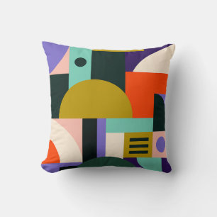 Vibrant Geometric Abstract Art with Bold Colours Throw Pillow