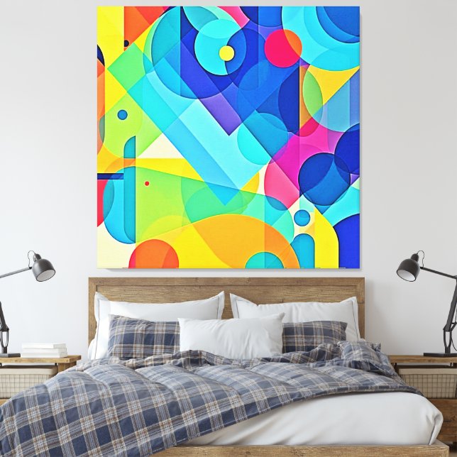 Vibrant Geometric Abstract Canvas Print (Insitu(Bedroom))