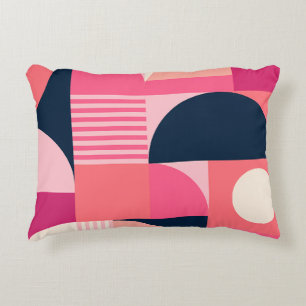 Vibrant Geometric Abstract Pattern with Pink Navy Accent Pillow