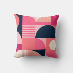Vibrant Geometric Abstract Pattern with Pink Navy Throw Pillow