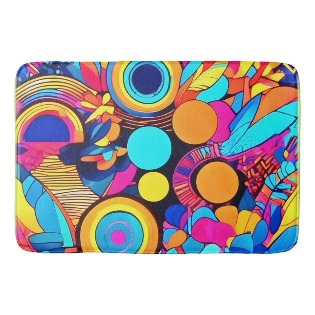Vibrant Geometric Abstract Patterns Bath Mat (Front)