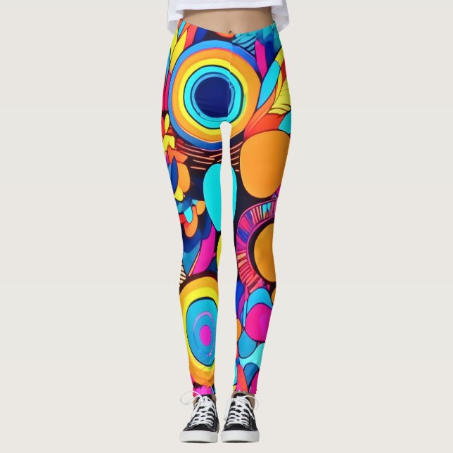 Vibrant Geometric Abstract Patterns Leggings (Front)