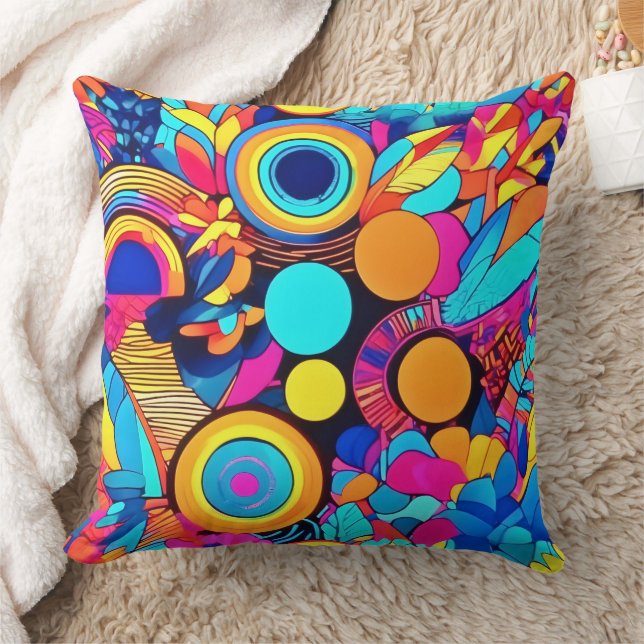 Vibrant Geometric Abstract Patterns Throw Pillow (Blanket)
