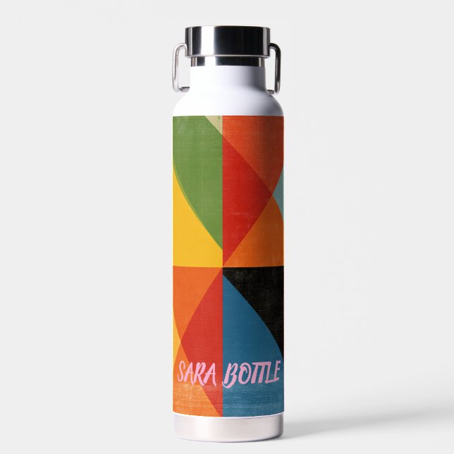 Vibrant Geometric Abstract - Personalized Name Wat Water Bottle (Front)