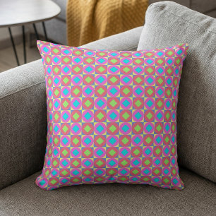 Vibrant Geometric Abstract Psychedelic Pattern Throw Pillow