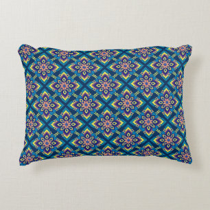 Vibrant Geometric Boho Floral Pattern Accent Pillow