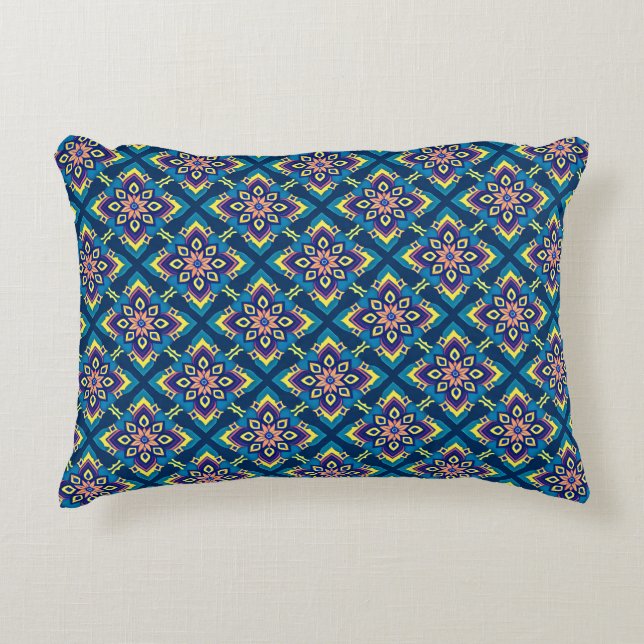 Vibrant Geometric Boho Floral Pattern Accent Pillow (Front)