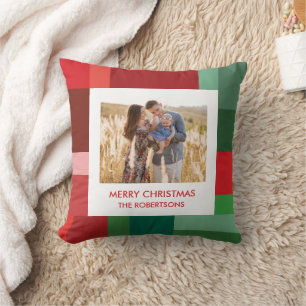 Vibrant Geometric Colour Block Christmas Photo Throw Pillow