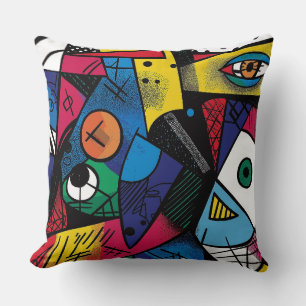 Vibrant Geometric Cubist Abstract Design Throw Pillow