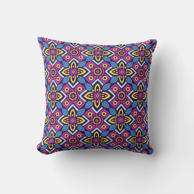 Vibrant Geometric Decorative Pattern Throw Pillow (Front)