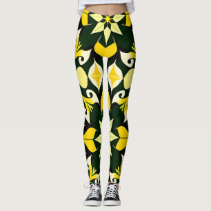 Vibrant Geometric Floral Design Leggings