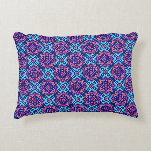Vibrant Geometric Floral Pattern Accent Pillow (Front)