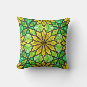 vibrant geometric floral pattern in green & yellow throw pillow