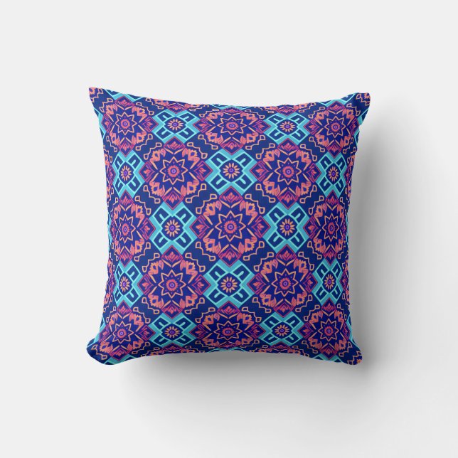 Vibrant Geometric Floral Pattern Throw Pillow (Front)