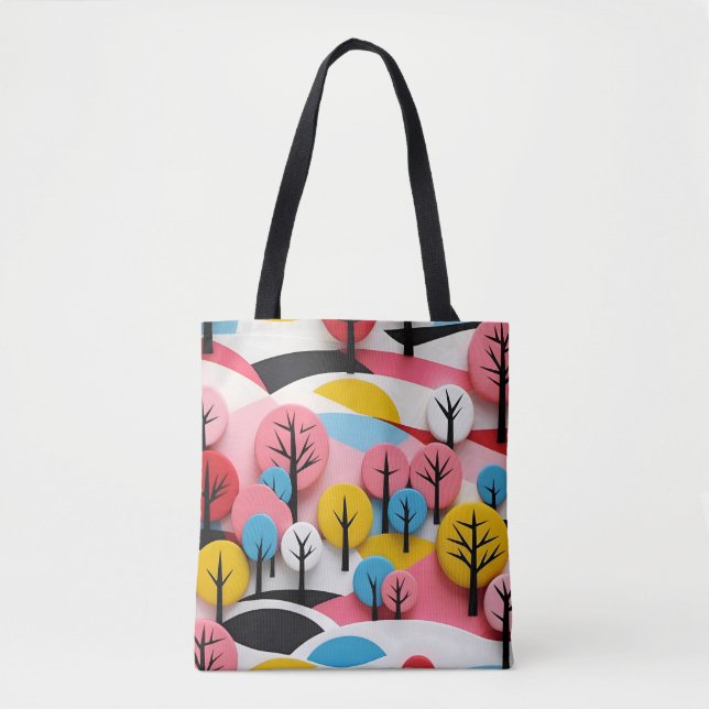 Vibrant Geometric Forest Tote Bag (Front)