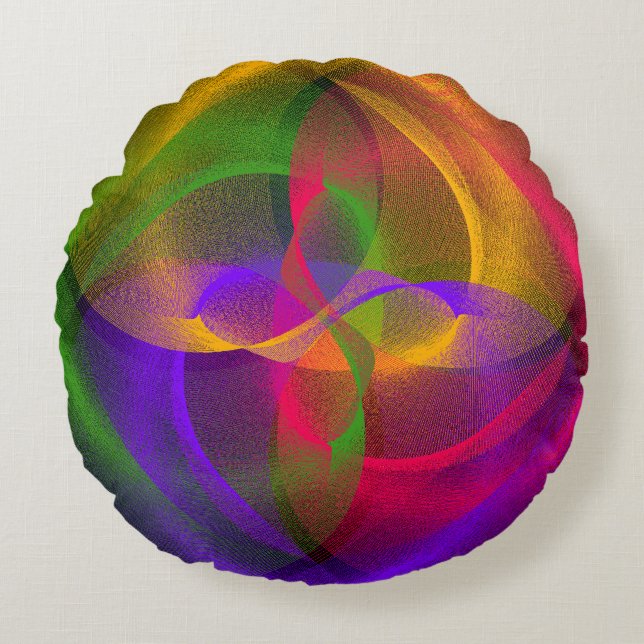 Vibrant Geometric Glossy Circle Round Pillow (Front)
