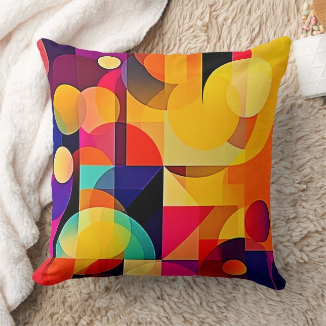 Vibrant Geometric Harmony Throw Pillow (Blanket)