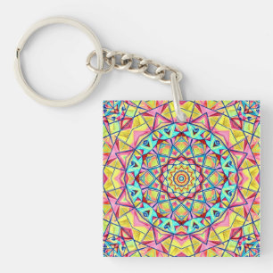Vibrant Geometric Kaleidoscope Pattern Keychain