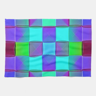 Vibrant Geometric Light Waves Kitchen Towel