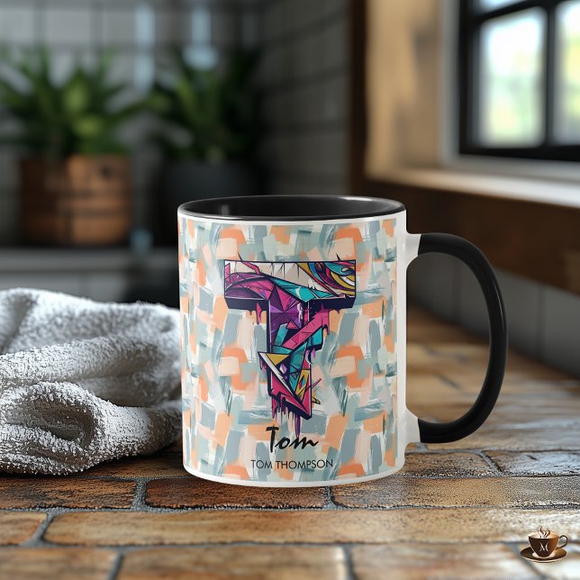 Vibrant Geometric Monogram Mug - T for Tom (Creator Uploaded)