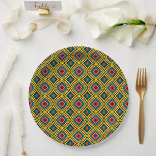 Vibrant Geometric Mosaic Pattern Paper Plate