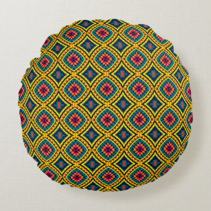 Vibrant Geometric Mosaic Pattern Round Pillow