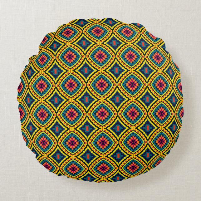 Vibrant Geometric Mosaic Pattern Round Pillow (Front)