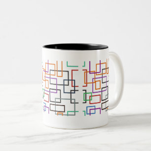Vibrant geometric mug design with bold, colourful 