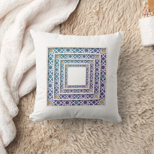 Vibrant geometric pattern blue, purple,yellow hues throw pillow (Blanket)
