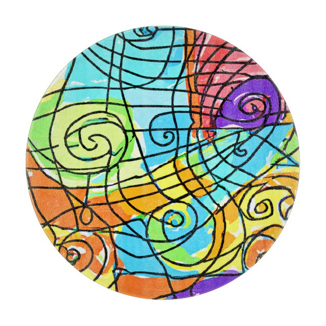 Vibrant Geometric Pattern Cutting Board (Front)