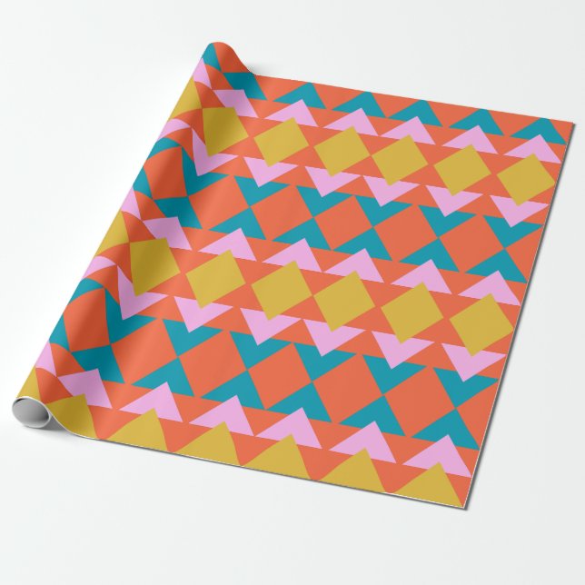 Vibrant Geometric Pattern Modern Orange Blue Wrapping Paper (Unrolled)