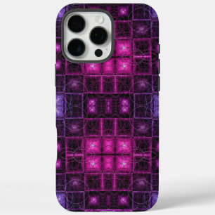 Vibrant Geometric Pattern Neon Purple Pink Cubes iPhone 16 Pro Max Case