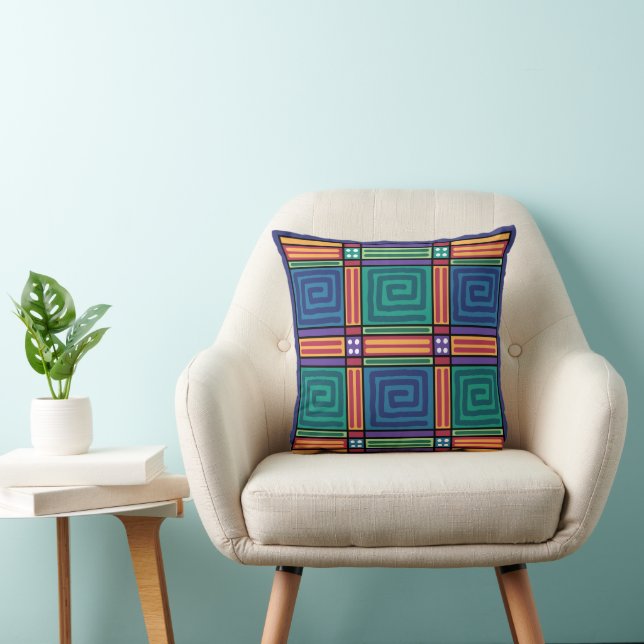 Vibrant Geometric Pattern Throw Pillow (Chair)