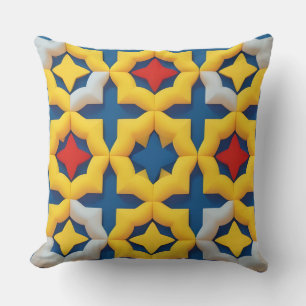 Vibrant Geometric Pattern with Bold Colours Throw Pillow