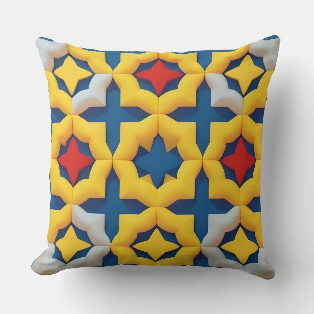 Vibrant Geometric Pattern with Bold Colours Throw Pillow (Front)