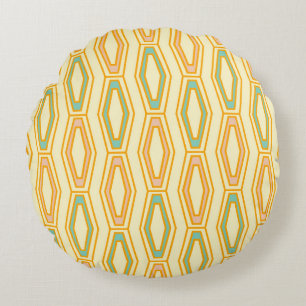 Vibrant geometric pattern with hexagonal shapes round pillow