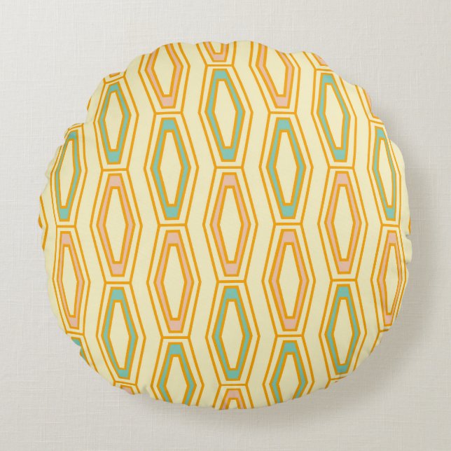 Vibrant geometric pattern with hexagonal shapes  round pillow (Front)