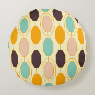 Vibrant geometric pattern with rows of octagonal s round pillow