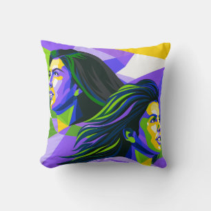 Vibrant Geometric Portraits of Argentinian Women Throw Pillow