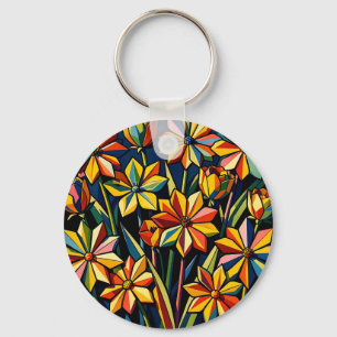 Vibrant Geometric Rainbow Flower Bouquet Keychain