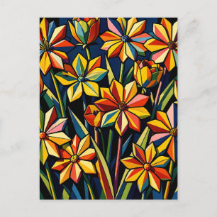 Vibrant Geometric Rainbow Flower Bouquet Postcard