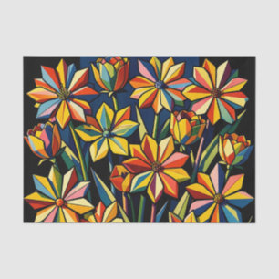 Vibrant Geometric Rainbow Flower Bouquet Tissue Paper