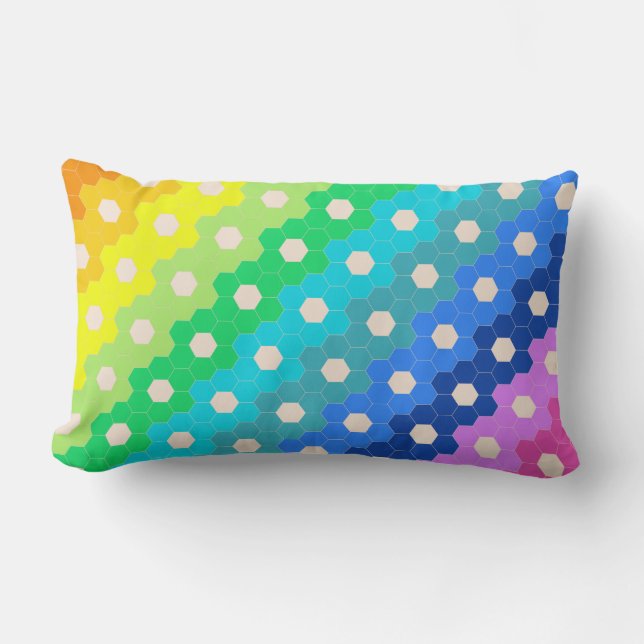 Vibrant Geometric Rainbow Hexagon Pattern Lumbar Pillow (Front)