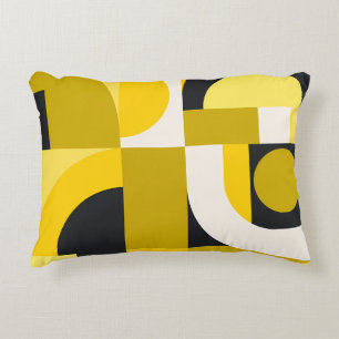 Vibrant Geometric Shapes in Yellow, Black Art Accent Pillow