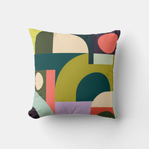 Vibrant Geometric Shapes in Yellow, Black Art Throw Pillow