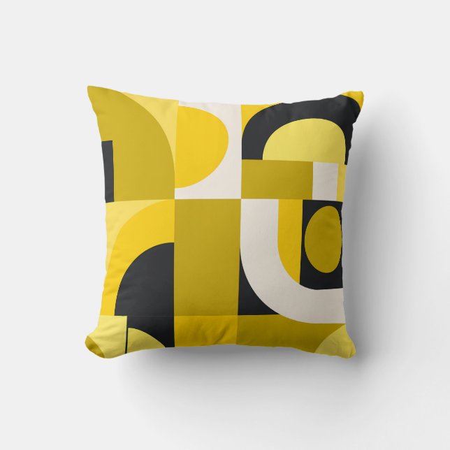 Vibrant Geometric Shapes in Yellow, Black Art Throw Pillow (Front)