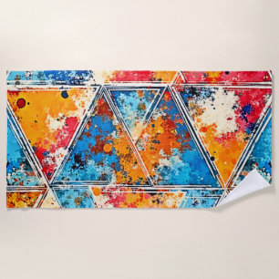 Vibrant Geometric Splash Art Beach Towel