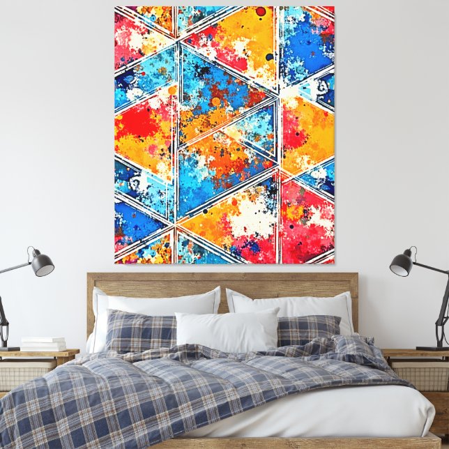 Vibrant Geometric Splash Art Canvas Print (Insitu(Bedroom))
