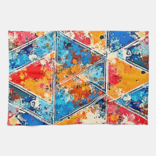 Vibrant Geometric Splash Art Kitchen Towel