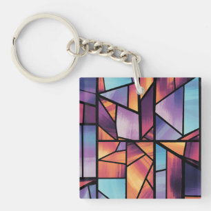 Vibrant Geometric Stained Glass Art Keychain